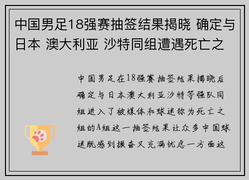 中国男足18强赛抽签结果揭晓 确定与日本 澳大利亚 沙特同组遭遇死亡之组